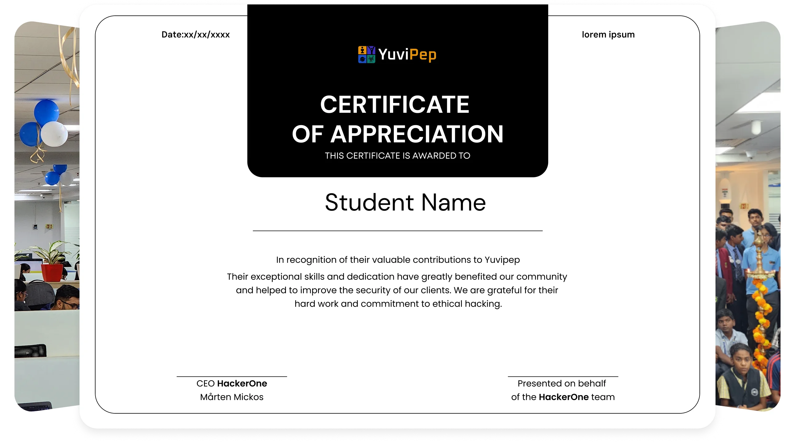 YuviPep certificate of appreciation